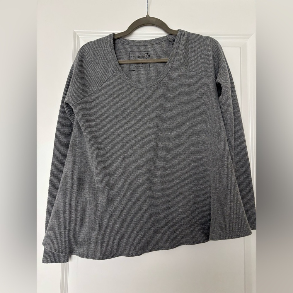 Free People We the Free Gray Rockabilly Raglan Thermal Waffle Swing‎ Top S